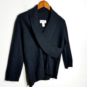 BLOOMINGDALE'S Sweater Womens Cashmere Blend Knit Surplice Rib Trim Black Large